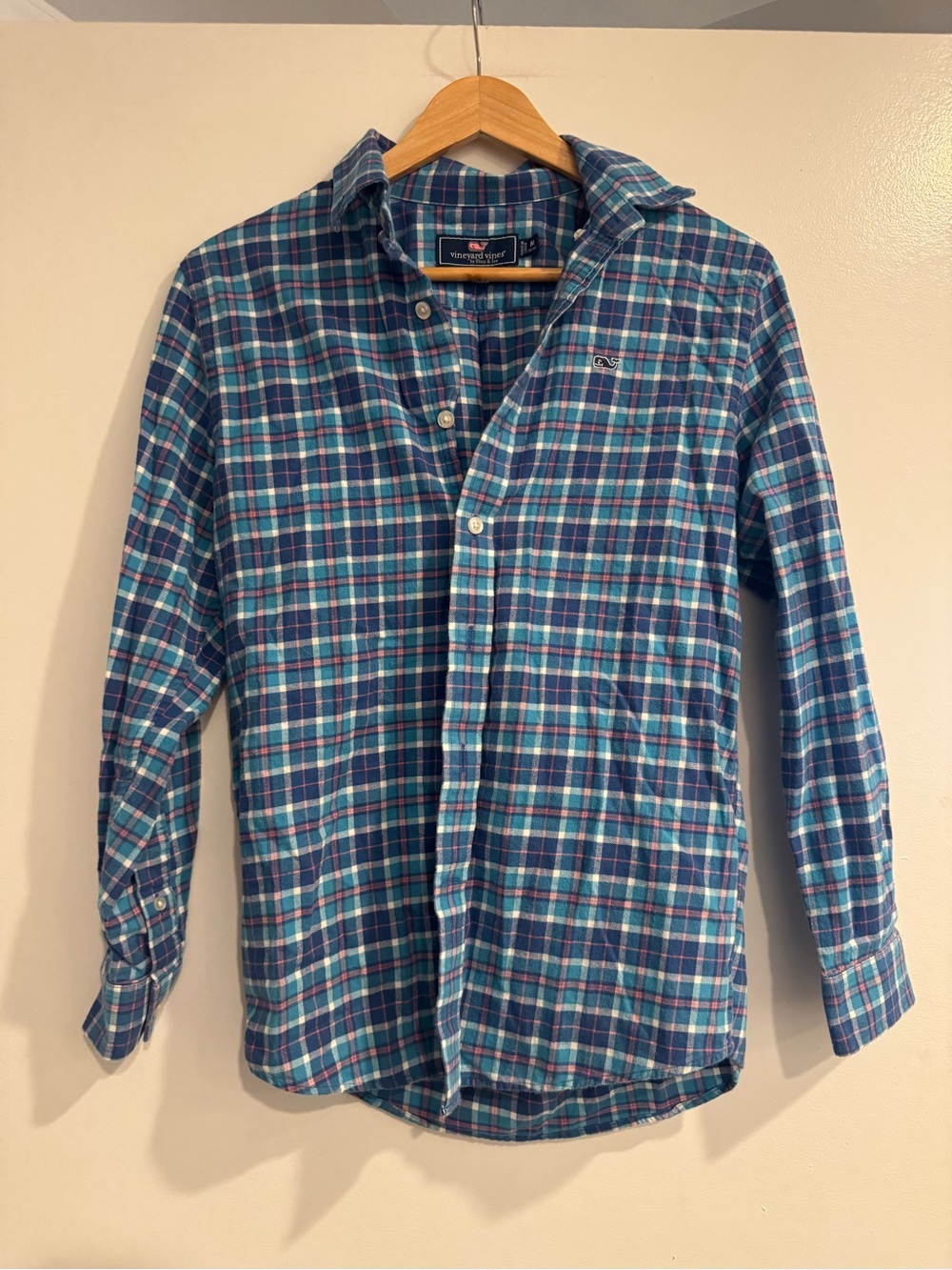 Vineyard Vines Blue Teal Plaid Fleece Button Down Shirt Women’s Medium